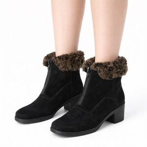 Size 9 Kamouraska Women’s Black Suede Zip Winter Boots Leopard Trim